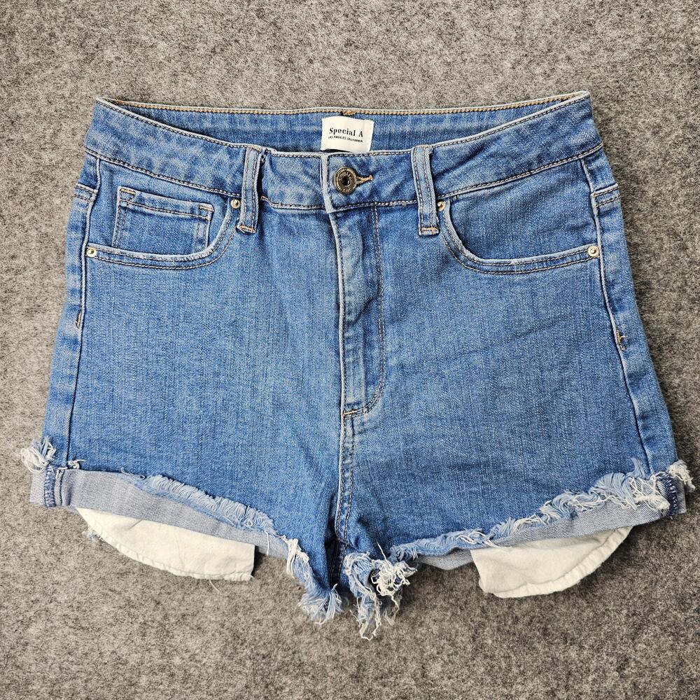 Womens Denim Shorts 26 inch Special A Los Angeles Cutoff Exposed Pockets